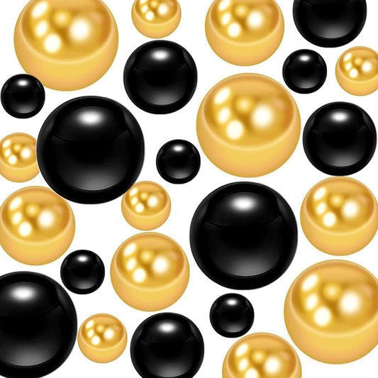 300Pcs Vase Filler Black and Golden Yellow No Hole Faux Pearl Beads for Vase Filling Decorations, Candle Centerpieces, Wedding Centerpieces, Home Party Decor (8/14/20mm)