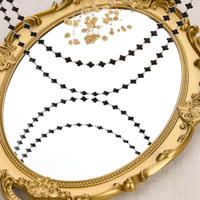 Stainless Steel Black Enamel Four Leaf Clover Chain 3 Meters 8mm Permanent Jewelry Chain Roll Bulk with Lobster Clasps Jump Rings