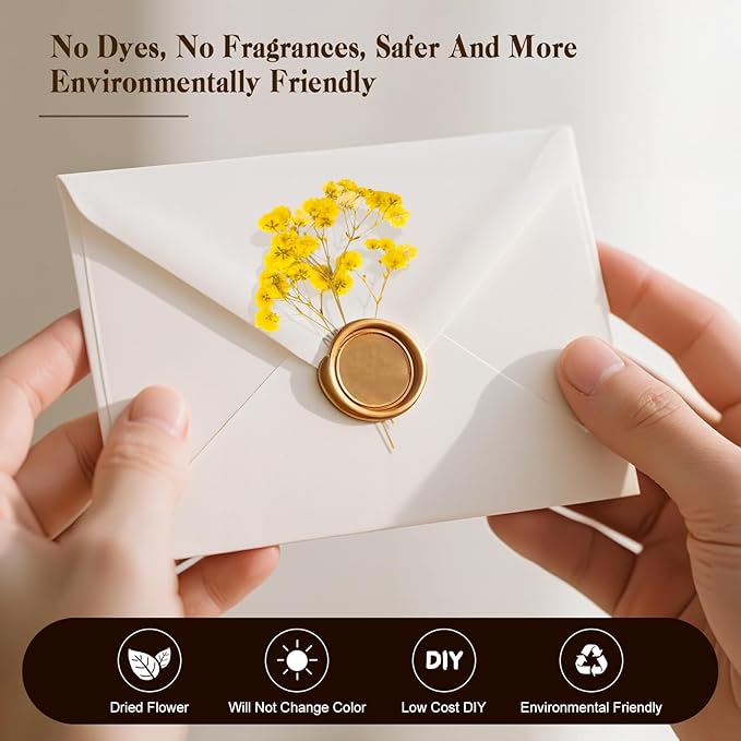 50 Pcs Baby's Breath Real Natural Dried Pressed Flowers for Wedding DIY Crafts Home Decor Resin Art Card Making Vase Arrangements (Yellow)