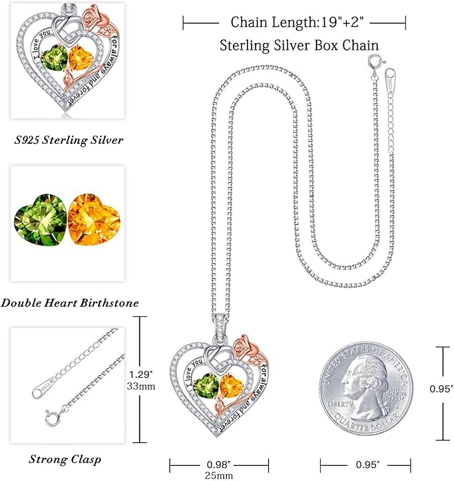 Iefil Valentines Day Gifts for Her Wife - 925 Sterling Silver Double Birthstone Necklace, Anniversary Birthday Gifts for Women, Jewelry Gift for Wife Girlfriend Mom Her