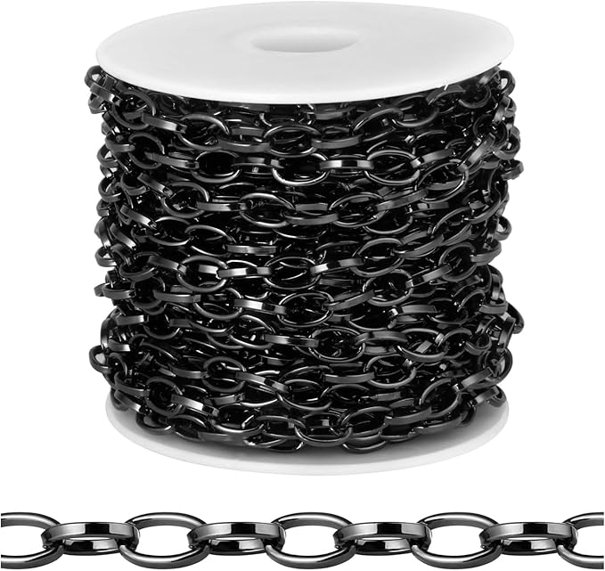 33FT Black Paperclip Chain for Jewelry Making 5MM Black Plated Aluminum Oval Link Chain Roll Bulk for DIY Crafts Jewelry Making