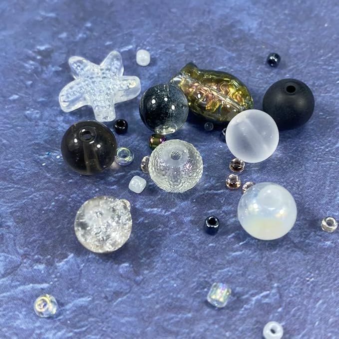 Assorted Glass Resin Beads Multi Size Colors Smooth Cracked Gravel Millet Spacer Beads for Bracelets Necklace Earring DIY Jewelry Making Craft(Moon Shadow White Series)