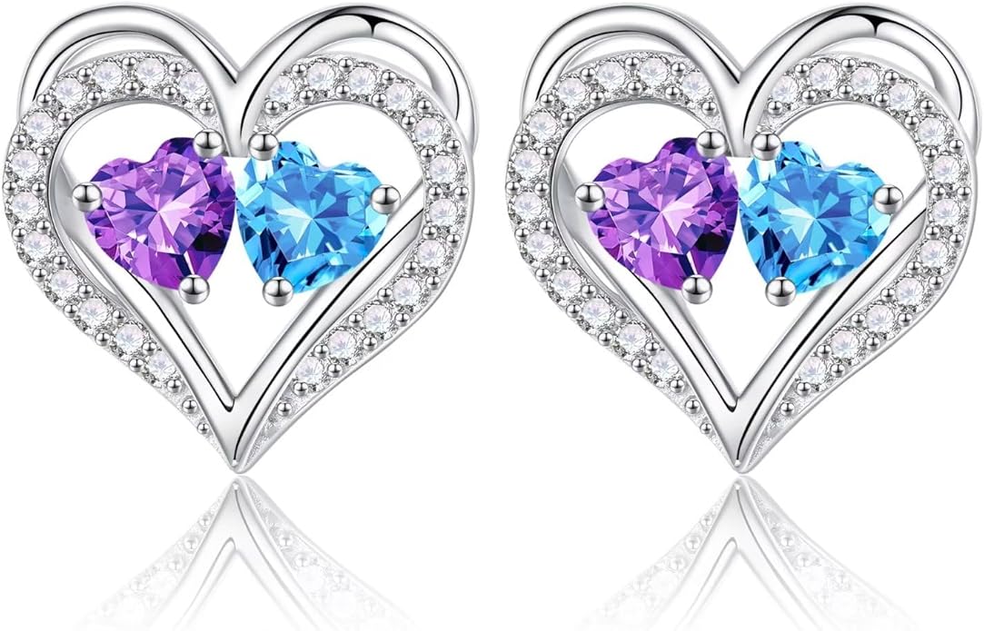 Iefil Valentines Day Gifts for Her - 925 Sterling Silver Birthstone Earrings, Anniversary Birthday Gifts for Women Wife Girlfriend Mom