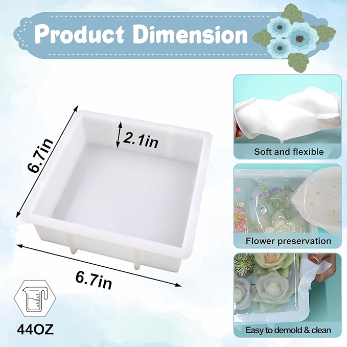 Resin Molds Silicone,Epoxy Resin Casting Craft Mold for Flower Preservation Bookends DIY Art (Square)