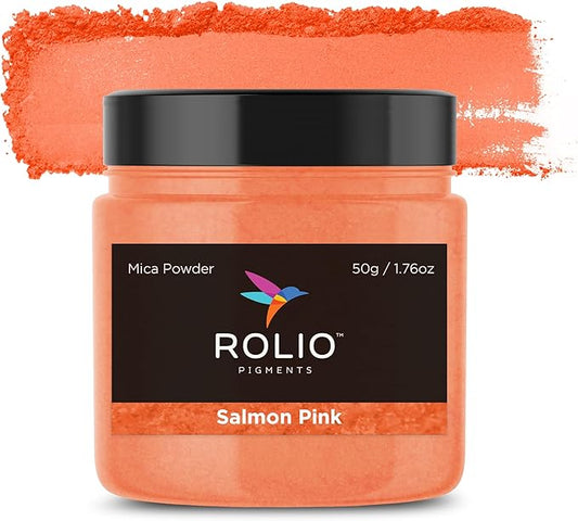 Rolio Premium Mica Powder - Salmon Pink (50G / 1.76oz) - 1 Jar of Pink Pigment Powder for Epoxy Resin, Dye, Soap Making, Nail Polish, Paint, Candle Making, Bath Bombs, Slime