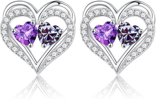 Iefil Valentines Day Gifts for Her - 925 Sterling Silver Birthstone Earrings, Anniversary Birthday Gifts for Women Wife Girlfriend Mom