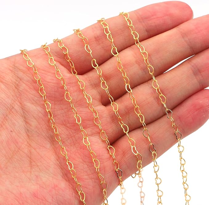 BEADIA 18K Gold Plated Heart O Chains 3.0mm 2 Meters for Jewelry Making Findings