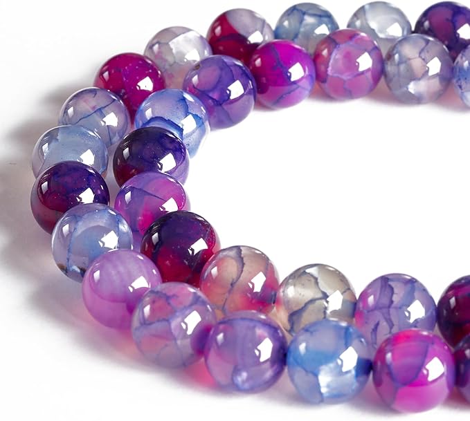 100pcs 8mm Purple Dragon Vein Agate Beads Natural Gemstone Beads Round Loose Beads for Jewelry Making