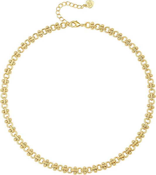 Aobei Pearl 18K Gold Plated Paperclip Chain Choker Satellite Chain Freshwater Cultured Biwa Pearl Pendant Necklace Dainty Jewelry for Women