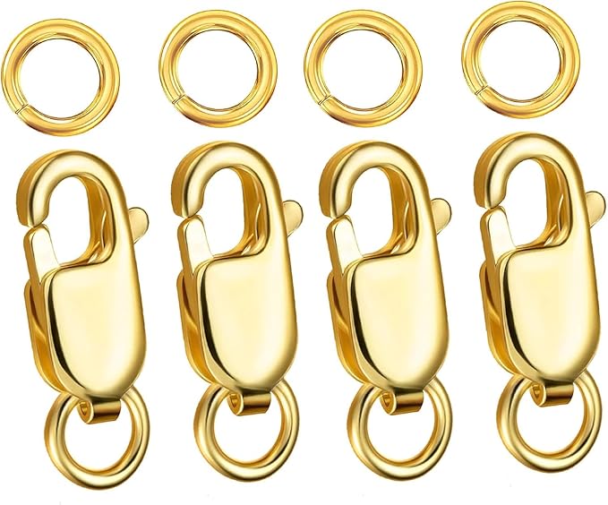 Kcctoo Silver Lobster Claw Clasp with Closed Jump Rings 14K Gold Necklace Clasps and Closures for Jewelry Making, Made in Italy 12mm(0.47inch)