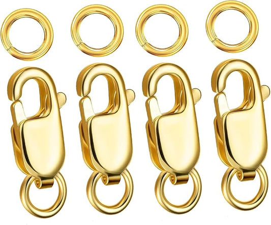 Kcctoo Silver Lobster Claw Clasp with Closed Jump Rings 14K Gold Necklace Clasps and Closures for Jewelry Making, Made in Italy 12mm(0.47inch)