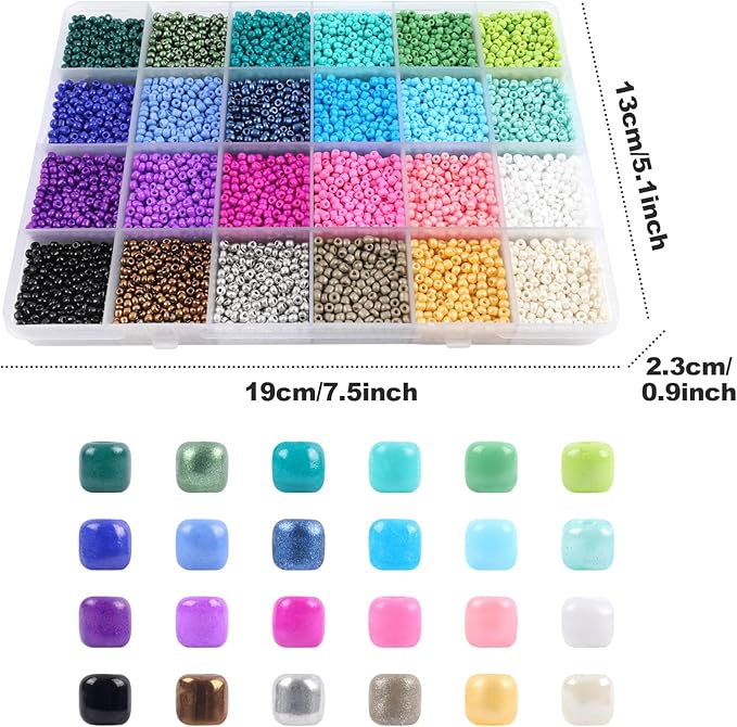 13000pcs 3mm Glass Seed Beads 24 Colors Small Craft Beads Small Beads for DIY Bracelet Necklace Ring Craft Jewelry Making, with Scissor and Two Clear Bracelet String (540pcs per Color