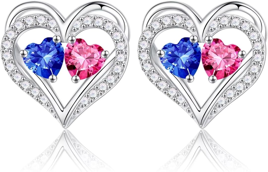 Iefil Valentines Day Gifts for Her - 925 Sterling Silver Birthstone Earrings, Anniversary Birthday Gifts for Women Wife Girlfriend Mom
