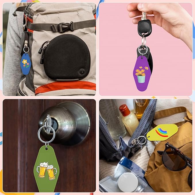 LOTMER 20/30/40/80 PCS Hotel Keychain Blank with Key Rings, 60 Colors Motel Key Chains for DIY Keychains