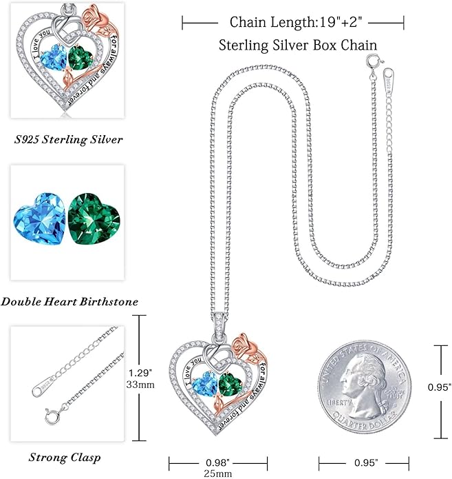 Iefil Valentines Day Gifts for Her Wife - 925 Sterling Silver Double Birthstone Necklace, Anniversary Birthday Gifts for Women, Jewelry Gift for Wife Girlfriend Mom Her