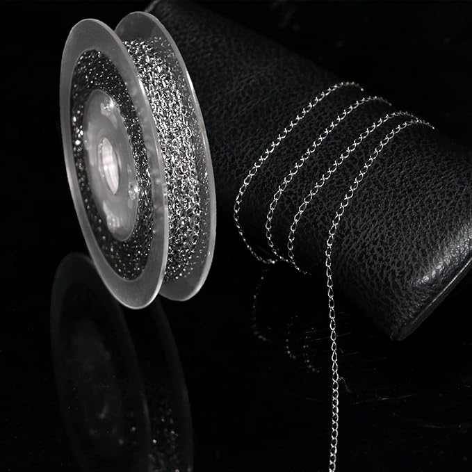 Jishi 33ft Twisted Cable Chain 2mm Silver Stainless Steel Link Chain, Jewelry Making Supplies Necklace Bracelet Extender, DIY Craft Earring Findings, Metal Link Chain Roll w/Lobster Clasps, Jump Rings