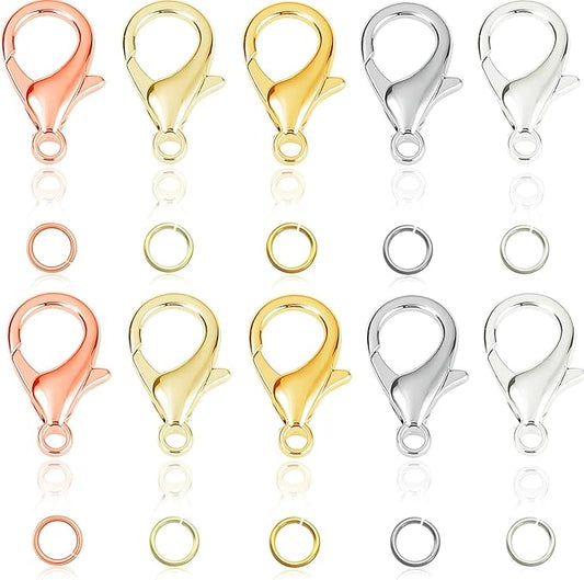 150Pcs Fadeless Lobster Claw Clasps (10mm) & Jump Rings for Jewelry Making, Necklace Bracelet Findings & Supplies (Mixed Color)