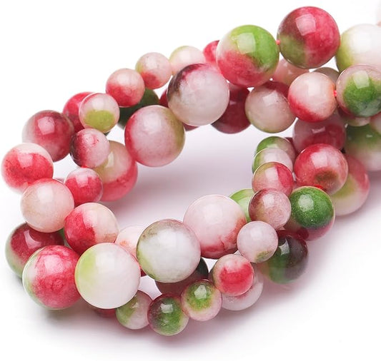 Natural Stone Beads for Jewelry Making,10mm Watermelon Tourmaline Polished Smooth Round Gemstone Beads for Bracelet Necklace 15 Inch
