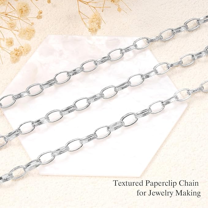 GTVOODX 13 Feet Oval Paperclip Chain Spool for Jewelry Making Silver Stainless Steel Rectangle Paper Clip Link Chain Bulk for Necklace Bracelet DIY Jewelry Making Supplies