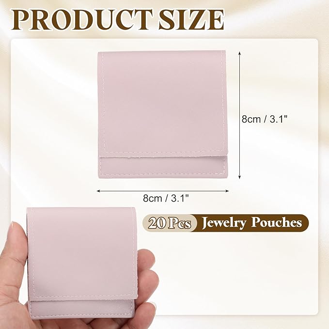 PATIKIL 20 Pack PU Leather Jewelry Pouch, 3" x 3" Envelope Style Jewelry Pouches for Bracelets Necklaces Earrings Rings, Small Luxury Bags for Wedding Candy Gift Storage, Light Purple