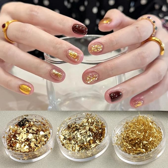 6 Bottles Holographic Nail Glitter Foils, Metallic Gold Silver Hot Pink Ultra-Thin Aluminum Foil Flakes for Nails, Resin Jewelry Making, Painting Art Nail Supplies DIY Manicure Charms Decorations