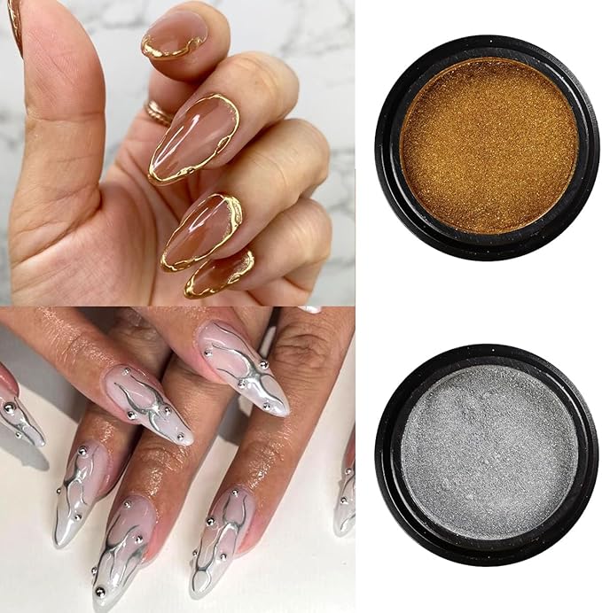 Chameleon Chrome Nail Powder, 10 boxes Pink Purple Aurora Chrome Powder, Gold Silver Holographic Nail Powder, Metallic Mirror Pigment for Nails, Rubbing Dust Manicure Glitter Set