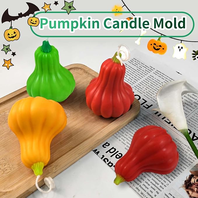 ZQYSING Pumpkin Candle Mold, 3D Pumpkin Silicone Mold for Candles Wax Soap Plaster Clay Epoxy Resin Casting, Fall Silicone Molds for Halloween Thanksgiving Home Decor 03