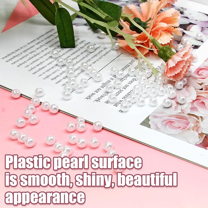 1000pcs Pearl Beads for Jewelry Making, 6mm White Plastic Beads for DIY Crafting Bracelets, Necklaces, Earrings