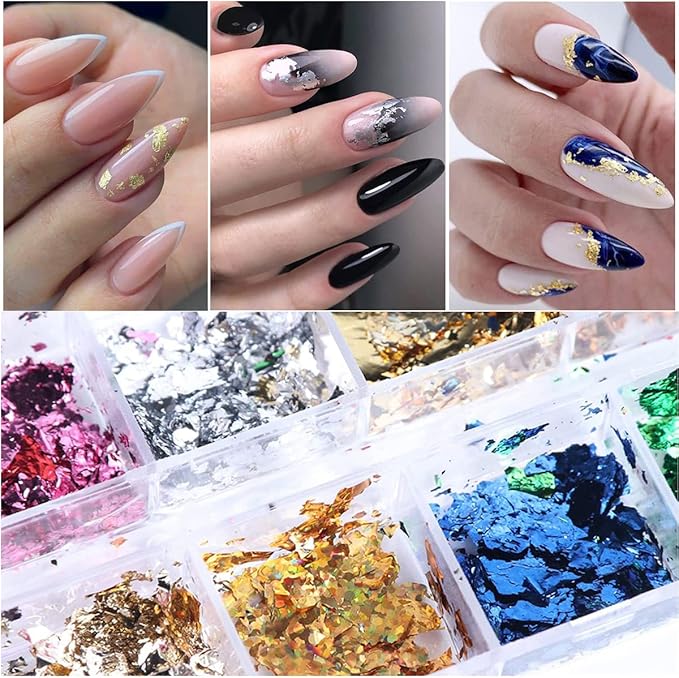 12 Colors Holographic Nail Glitter Foils, Holographic Crafts Stickers Sequins Shiny Charms Sparkly Ultra-Thin Aluminum Foil Nail Art Flakes Design,for Women Girls Manicure Decoration Acrylic Nails Art