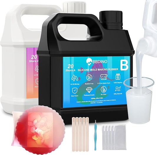 BBDINO Silicone Mold Making Kit, Mold Making Silicone 20A Translucent 4.4 lbs, Liquid Silicone for Mold Making 1:1 by Volume, Ideal for Casting Resin, Soap, Plaster, Wax Silicone Molds