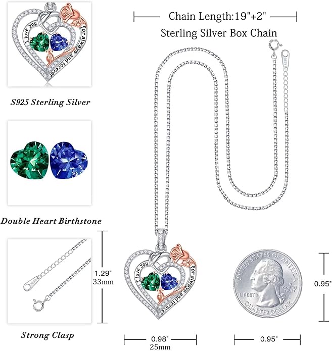 Iefil Valentines Day Gifts for Her Wife - 925 Sterling Silver Double Birthstone Necklace, Anniversary Birthday Gifts for Women, Jewelry Gift for Wife Girlfriend Mom Her