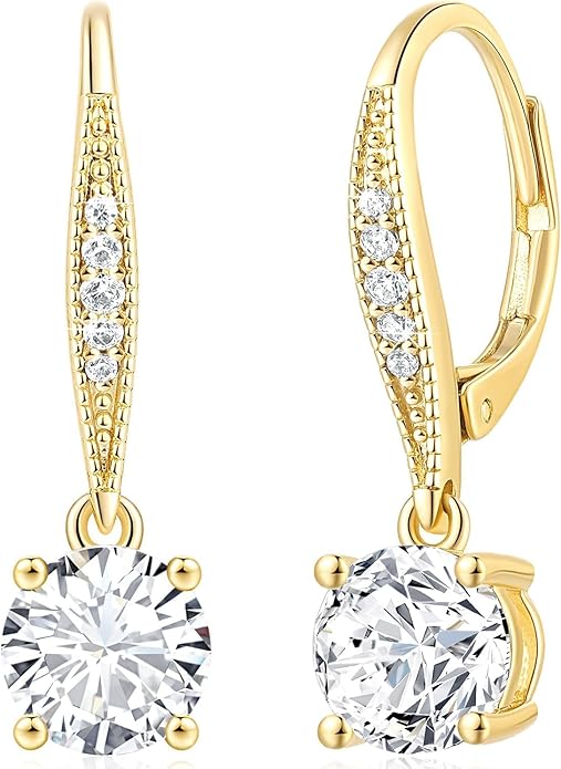 Cossa Dangle Earrings 14K Gold Drop Earrings for Women Disc Dangle Stylish Leverback Earring with Cubic Zirconia Drop Earring A Must-have Fashion Accessory