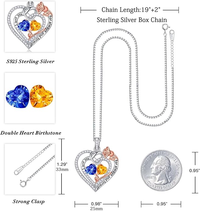 Iefil Valentines Day Gifts for Her Wife - 925 Sterling Silver Double Birthstone Necklace, Anniversary Birthday Gifts for Women, Jewelry Gift for Wife Girlfriend Mom Her
