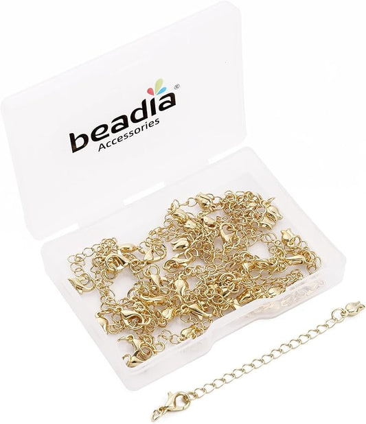 BEADIA 14K Gold Plated Extender Chains 75mm 20pcs Rose Extension Tail Chains for Jewelry Making Findings