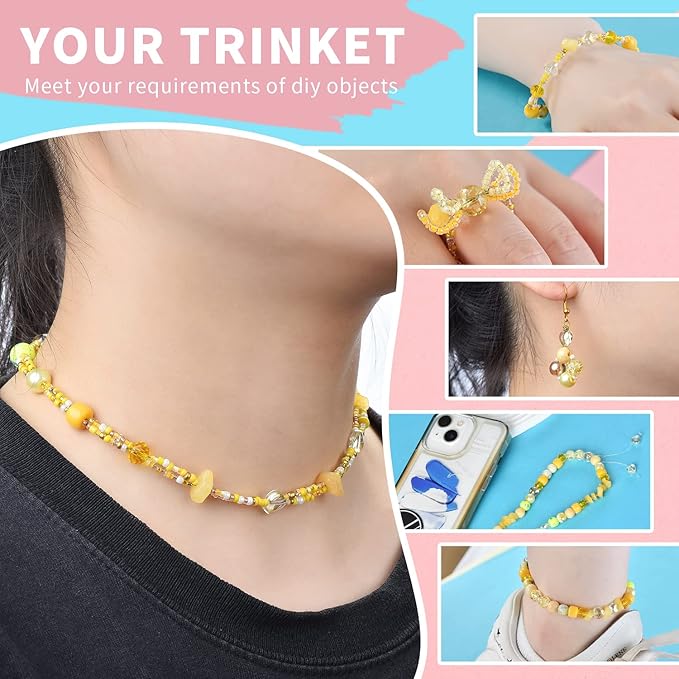 Rired 27 Yellow Glass Beads for Bracelet kit, 900pcs Crystal Beads for Jewelry Making Include 8mm Round Assorted Beads with Bicone/and Seed Beads for Craft, Necklace, Earring and Phone Chain