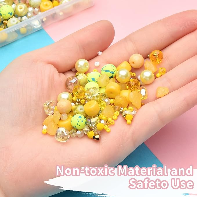 Rired 27 Yellow Glass Beads for Bracelet kit, 900pcs Crystal Beads for Jewelry Making Include 8mm Round Assorted Beads with Bicone/and Seed Beads for Craft, Necklace, Earring and Phone Chain