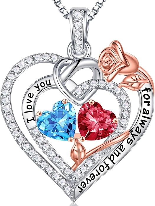 Iefil Valentines Day Gifts for Her Wife - 925 Sterling Silver Double Birthstone Necklace, Anniversary Birthday Gifts for Women, Jewelry Gift for Wife Girlfriend Mom Her