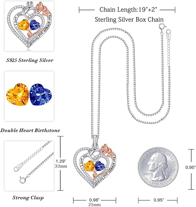 Iefil Valentines Day Gifts for Her Wife - 925 Sterling Silver Double Birthstone Necklace, Anniversary Birthday Gifts for Women, Jewelry Gift for Wife Girlfriend Mom Her
