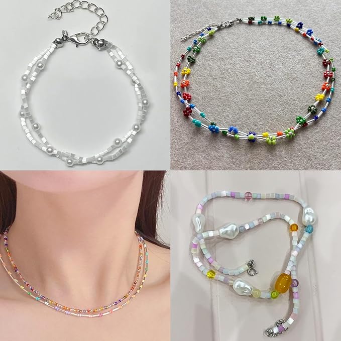 EuTengHao 16800pcs Tube Beads Kit Glass Bugle Seed Beads Small Craft Beads for DIY Crafting Jewelry Making Supplies (3mm, 350 Per Color, 48 Colors)