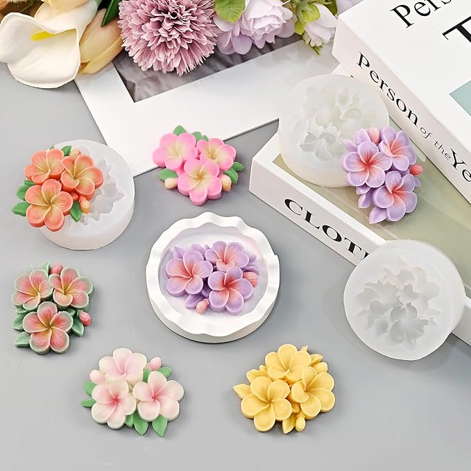 Plumeria Flower Silicone Molds, Plumeria Floral Molds for Candle Wax Making Handmade Soap Aromatherapy Gypsum Polymer Clay Craft Decoration Fondant Mold
