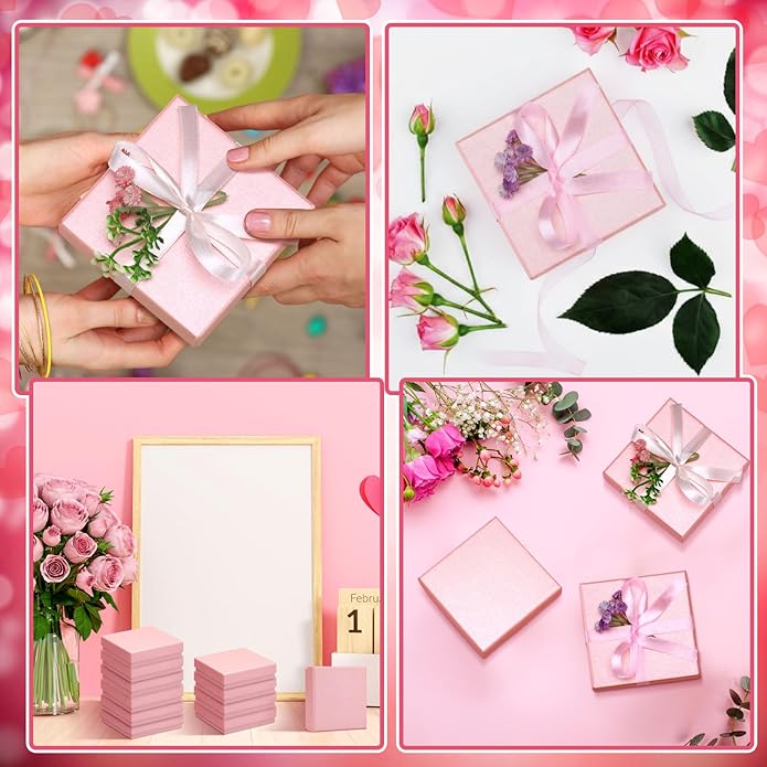 Tenceur 100 Pcs Valentines Jewelry Gift Boxes Bulk Kraft Jewelry Cardboard Box for Necklace Earring Bracelet Storage Package