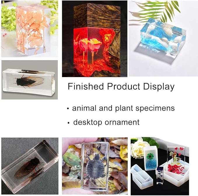 Cotsdan 11Pcs Cube Molds for Resin Hexahedron Crystal Polyhedral Mold Square Rectangular Molds Silicone Cube Casting Molds for Insect Plant Specimen Candle Wax, Soap Display Tray Molds Kit 11 Sizes