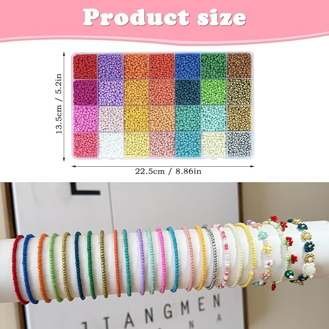 LLchunyun 3mm Glass Seed Beads for Bracelet,11200Pcs Small Beads for Jewelry Making 28 Colors Friendship Bracelet Making Kit for Adults DIY Crafts