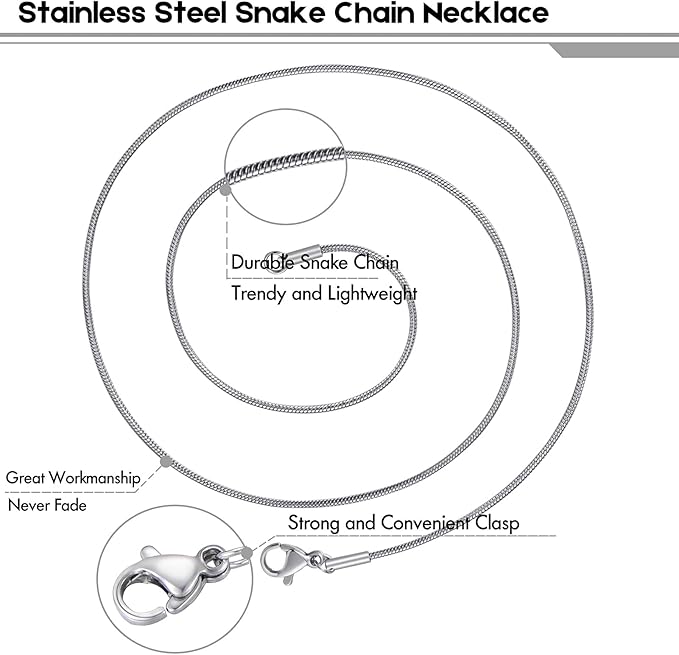 12 Pack Necklace Chains 18 Inches Stainless Steel Snake Chain Necklace with Lobster Clasps for DIY Jewelry Making, 1.2 mm
