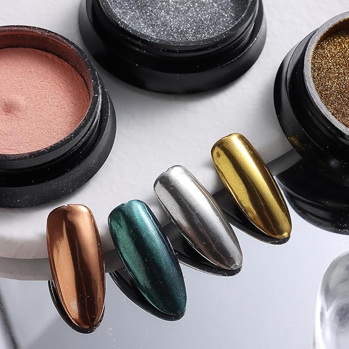 SUTOKAKA 8 Jars Chrome Nail Powder Magic White Pearl Kit, Metallic Mirror Effect Holographic Glitter Iridescent Aurora Mermaid Pearl Pigment Dust Kit for Gel Polish Nail Art Decoration, Resin Craft