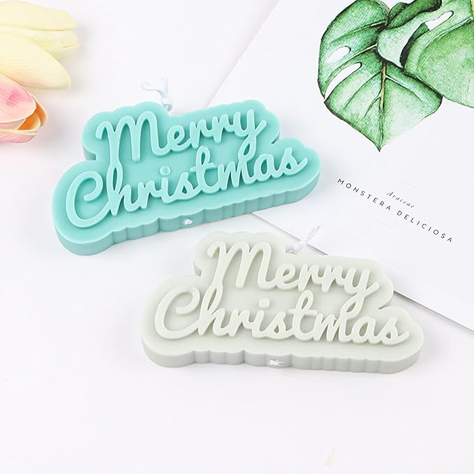 TOPYS Wave Alphabet Letter Pillar Silicone Candle Molds, DIY Casting Epoxy Letter Molds for Clay Resin Pendant Plaster Carving Making Aromatherapy White Elephant Gifts (Merry Christmas)