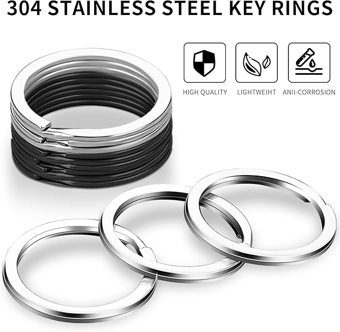 Gkeygo Key Rings, 12 pcs Stainless Steel Key Ring for Keychains, 1inch Flat Split Keychain Ring for Car Keys Dog Ring Tag Lanyards Home School Office DIY, Silver - Black