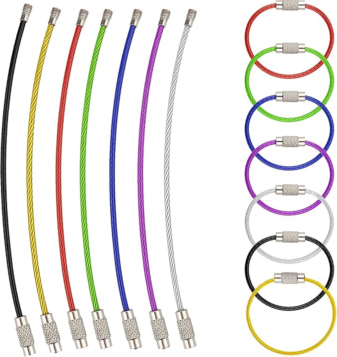 AMUU Keychain Loop 14pcs 6.3/4.3In Stainless Steel Wire Rings for Hanging Luggage Tag Keyrings ID Keepers Colors/Black/Sliver