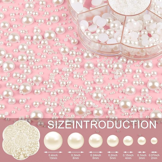NACHLYNN 6480 Pcs Flat Back Pearl 7 Sizes Half Round Beige Flatback Pearls for Crafts Embellishment Shoes Clothes Bags DIY Making