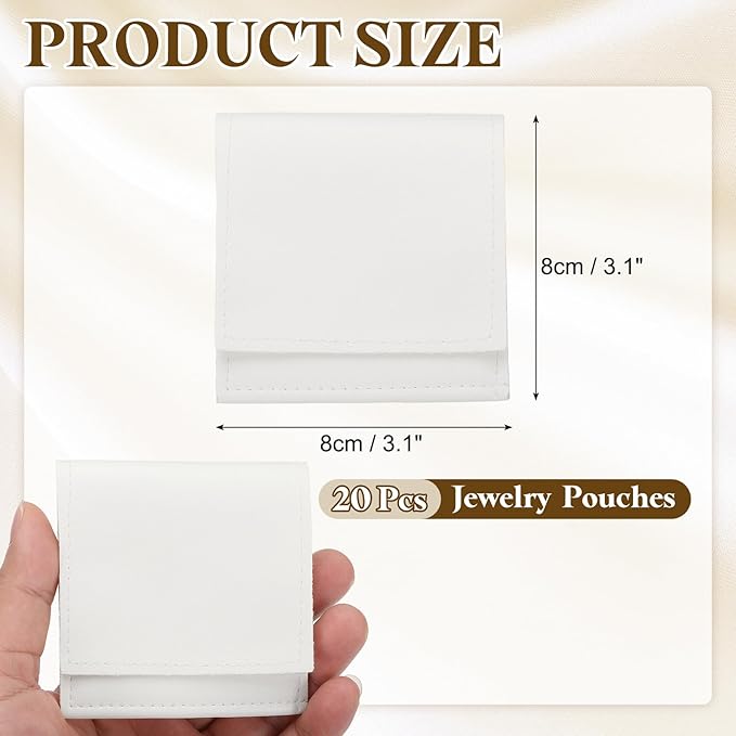 PATIKIL 20 Pack PU Leather Jewelry Pouch, 3" x 3" Envelope Style Jewelry Pouches for Bracelets Necklaces Earrings Rings, Small Luxury Bags for Wedding Candy Gift Storage, White